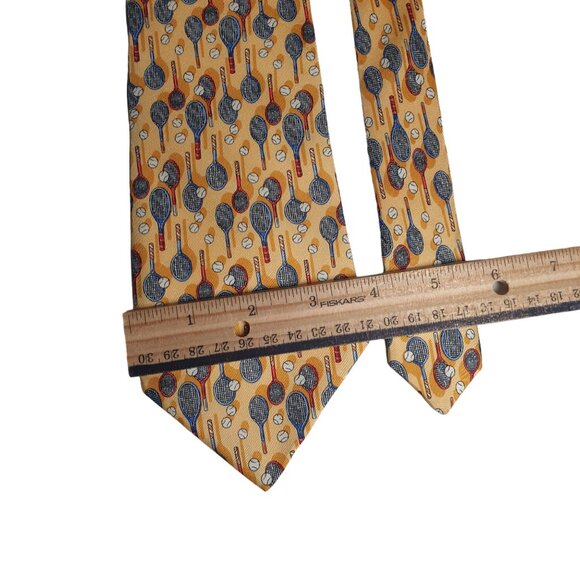 Philippe Vendome Necktie Paris Tennis Racket Balls Sports Silk France Vintage - Picture 3 of 5